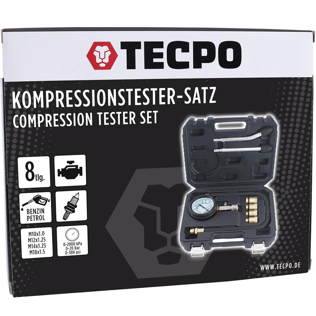 TECPO Kompressionstester für Benzin Motor 0-20 Bar Kompression Prüfer messen Werkzeug