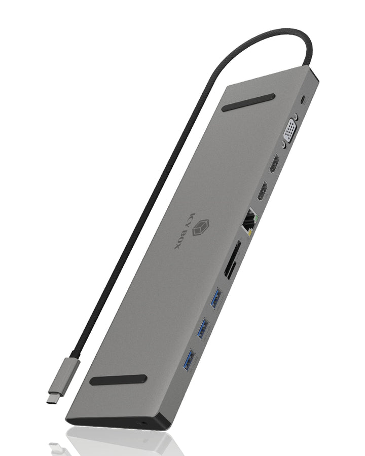 ICY BOX USB-C Docking Station (11-in-1) für 2 Monitore (2x HDMI & 1x VGA), 4K 30Hz, 3-fach USB 3.0 H