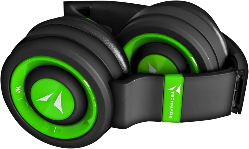 Techmade TM-046 Bluetooth-Kopfhörer – Faltbar, Over-Ear, Mikrofon, FM-Radio, SD-Karten-Slot, Grün