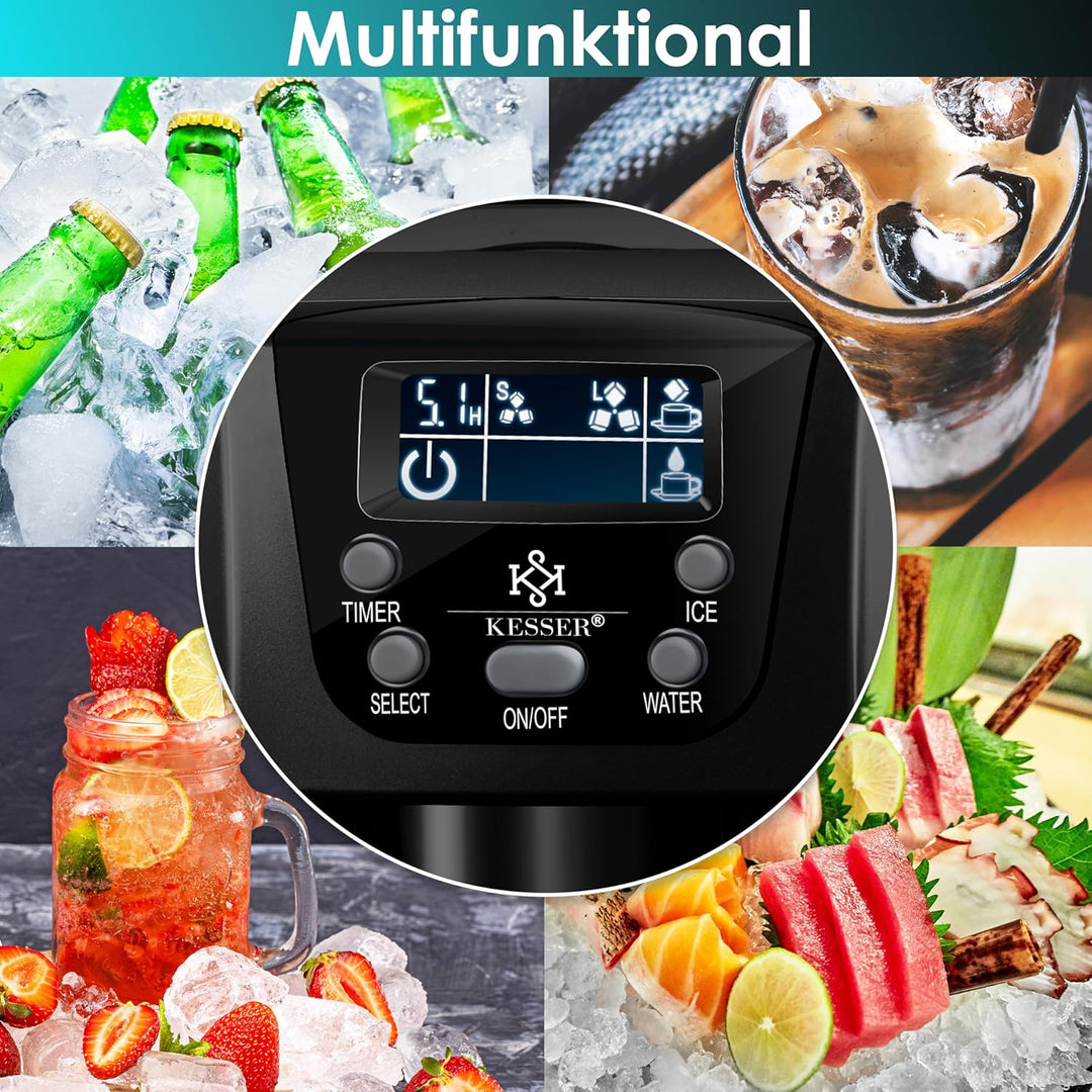 KESSER® Eiswürfelbereiter | Eiswürfelmaschine Edelstahl | 100W Ice Maker | 12 kg 24 h | 2 Würfelgrös