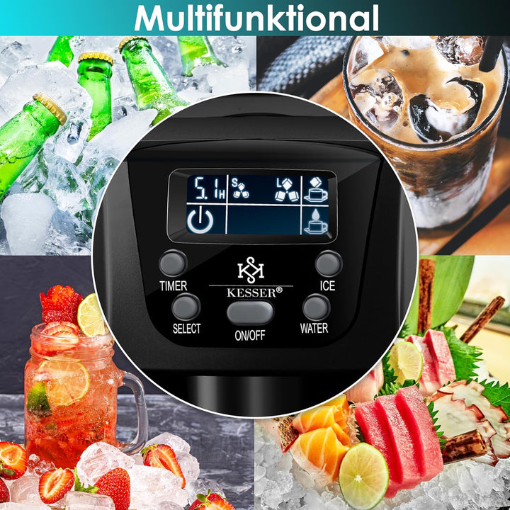 KESSER® Eiswürfelbereiter | Eiswürfelmaschine Edelstahl | 100W Ice Maker | 12 kg 24 h | 2 Würfelgrös