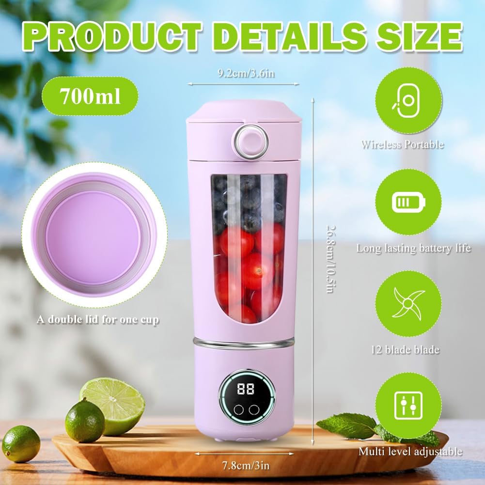 Tragbarer Mixer, Mini Standmixer Blender, 700ml Tragbarer Mixer Smoothie Maker, With 12 Stainless St