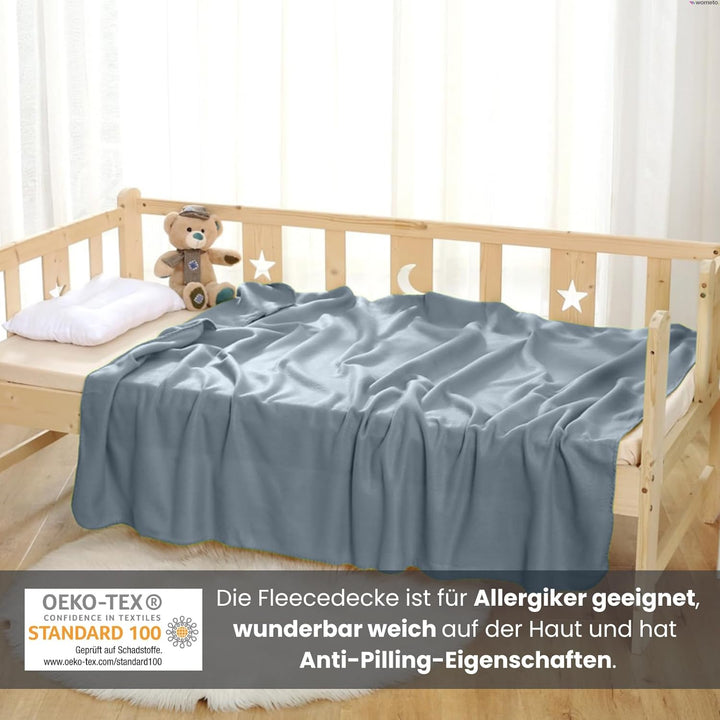 wometo 10er Vorteilspack Fleecedecke130x160 ca. 400g mit Anti-Pilling und Kettelrand grau,