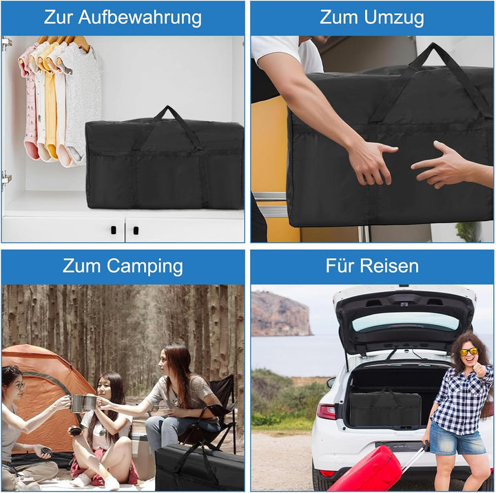 4 Stück 180L Grosse Aufbewahrungstasche - Oxford Heavy-Duty Umzugstaschen mit Reissverschlüssen Hand