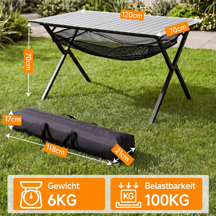 HAUSPROFI Campingtisch Klappbar 120x70x70cm Gross für 4-6 Personen, Klapptisch Aluminium 100 kg Bela
