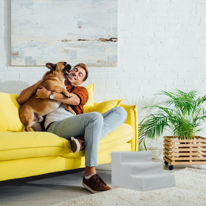 Relaxdays Hundetreppe 3 Stufen, kleine &amp; grosse Hunde, Bett &amp; Couch, Stoffbezug, Tiertreppe innen, H