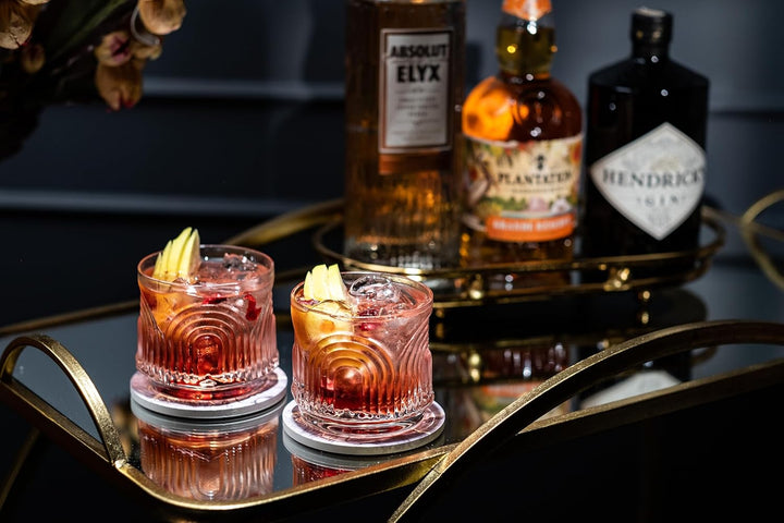 GLASSIQUE CADEAU Vintage Art Deco 1920er Gin, Rum, Whiskey Kurze Cocktailgläser mit Relief | 4er Ges
