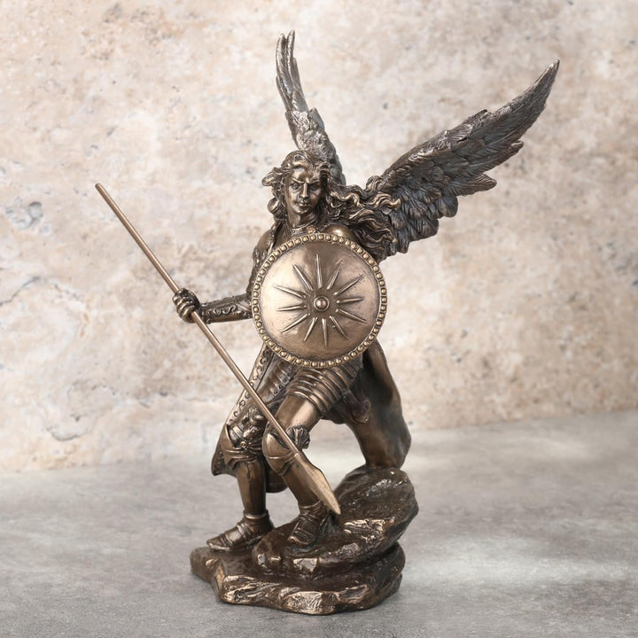 Unicorn Archangel Raphael God Has Healed Holding Shield and Spear Bronze Statue Figurine