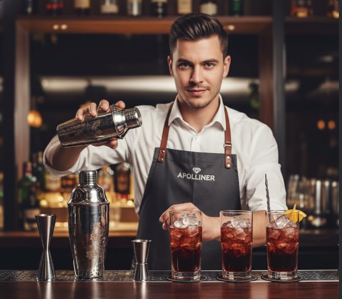 APOLLINER, Cocktail-Shaker, Shaker-Set mit professionellem Jigger, 4-teilig aus Edelstahl, leicht zu
