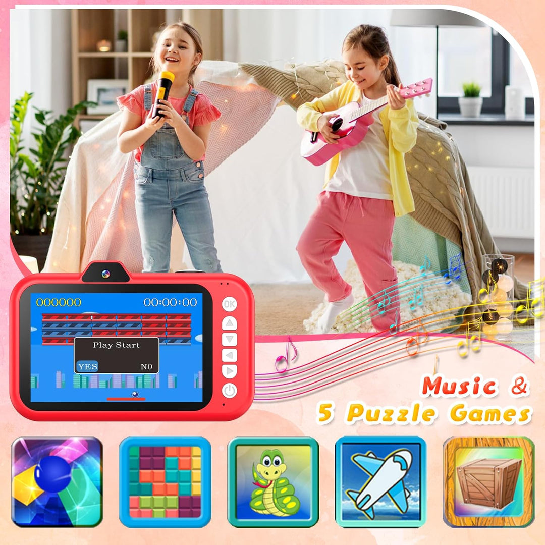 Ushining Kinderkamera, 3,5" Grossbildschirm Kinder Kamera mit 360° Drehbares Zoomobjektiv LED-Blitz