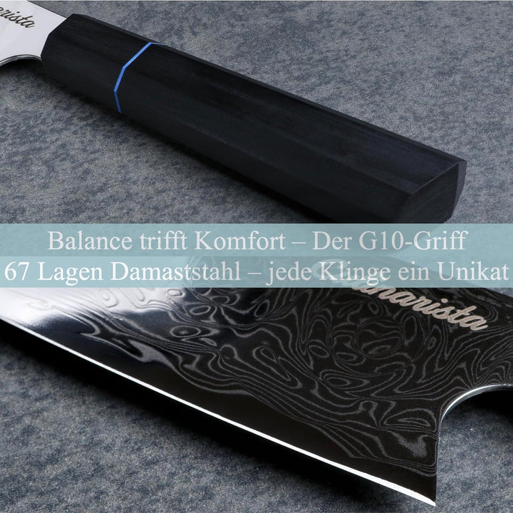 Kiritsuke Messer 20 cm – Japanisches Kochmesser aus 67 Lagen Damaststahl – Rasiermesserscharf & Perf