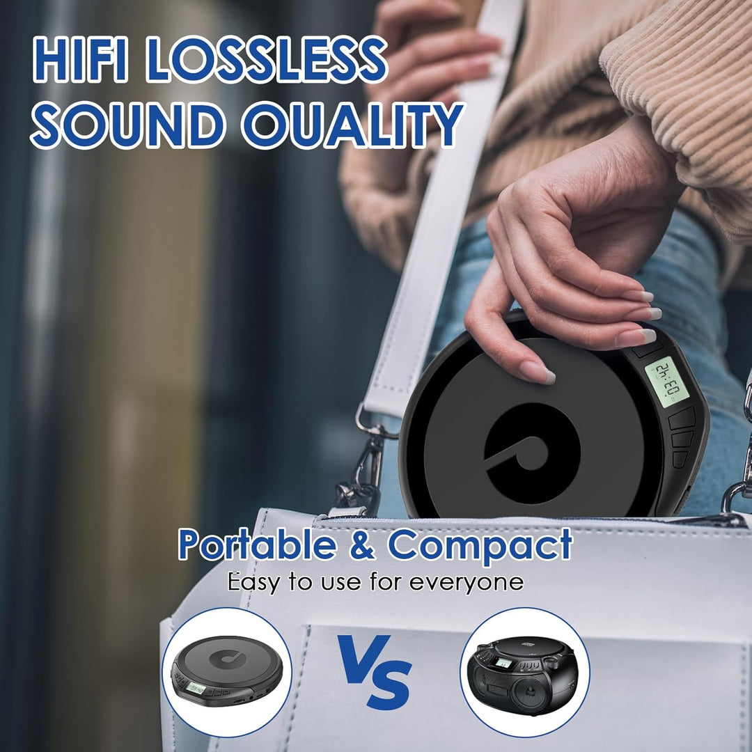 Gueray CD Player Tragbar CD Players Kinder Tragbarer CD-Player fürs Auto Discman mit Kopfhörer LCD-D