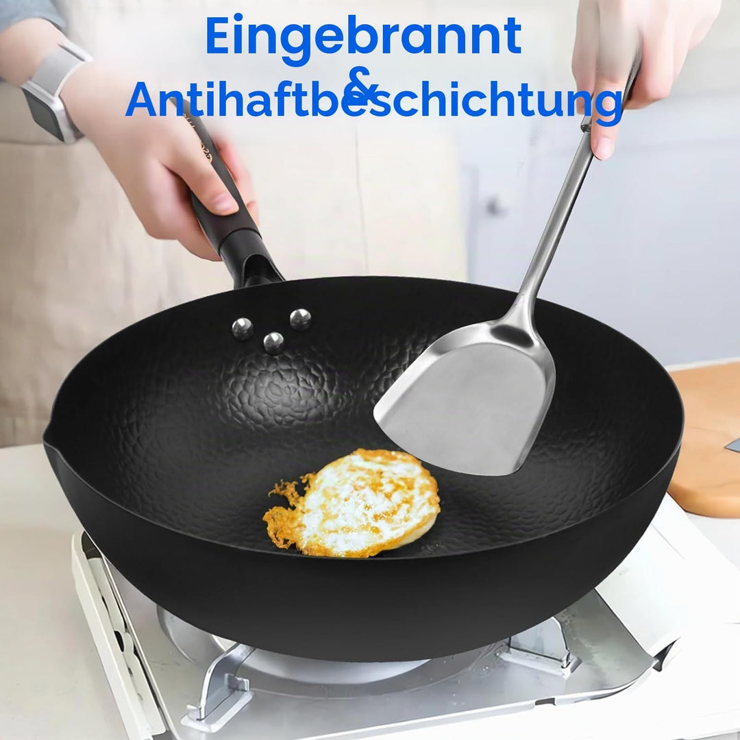 Bratpfanne Wokpfanne Pfannenset Pfanne Chinesische Pfanne aus Karbonstahl Elektroherd Induktionsherd