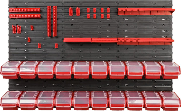 Lagersystem Werkstattregal | 117 x 78 cm | NPKL Wandregal mit Stapelboxen - Wandplatten Extra Starke