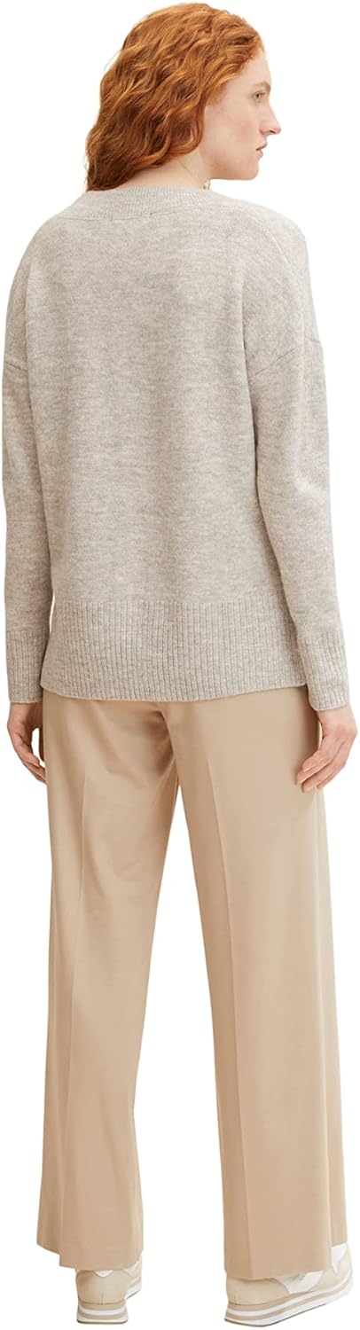 TOM TAILOR Denim Damen Basic Pullover mit V-Ausschnitt XL 30224 - Cloud Grey Melange, XL 30224 - Clo