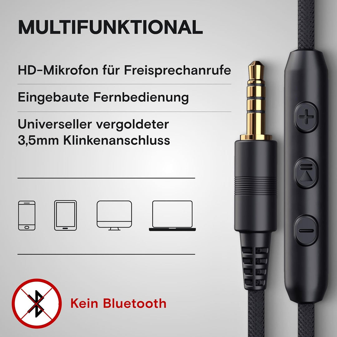 ARTIX® Kopfhörer mit Kabel und Mikrofon, Faltbar und tragbar, Premium 90% Kopfhörer Noise Cancelling