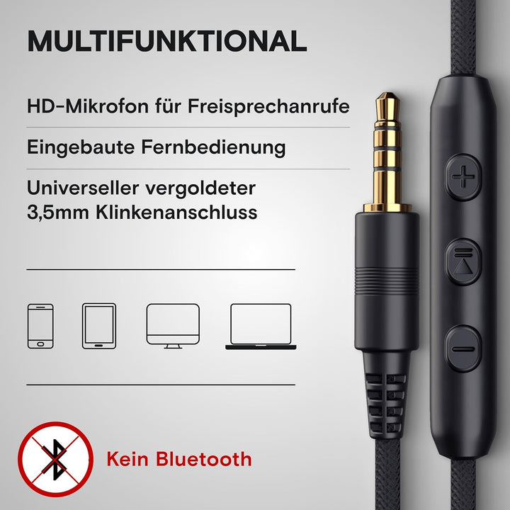 ARTIX® Kopfhörer mit Kabel und Mikrofon, Faltbar und tragbar, Premium 90% Kopfhörer Noise Cancelling