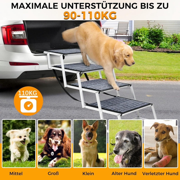 Hundetreppe Auto Für Grosse Hunde mit Teppich, Extra Breit 4 Stufen Hunderampe Auto Klappbar,Leichte