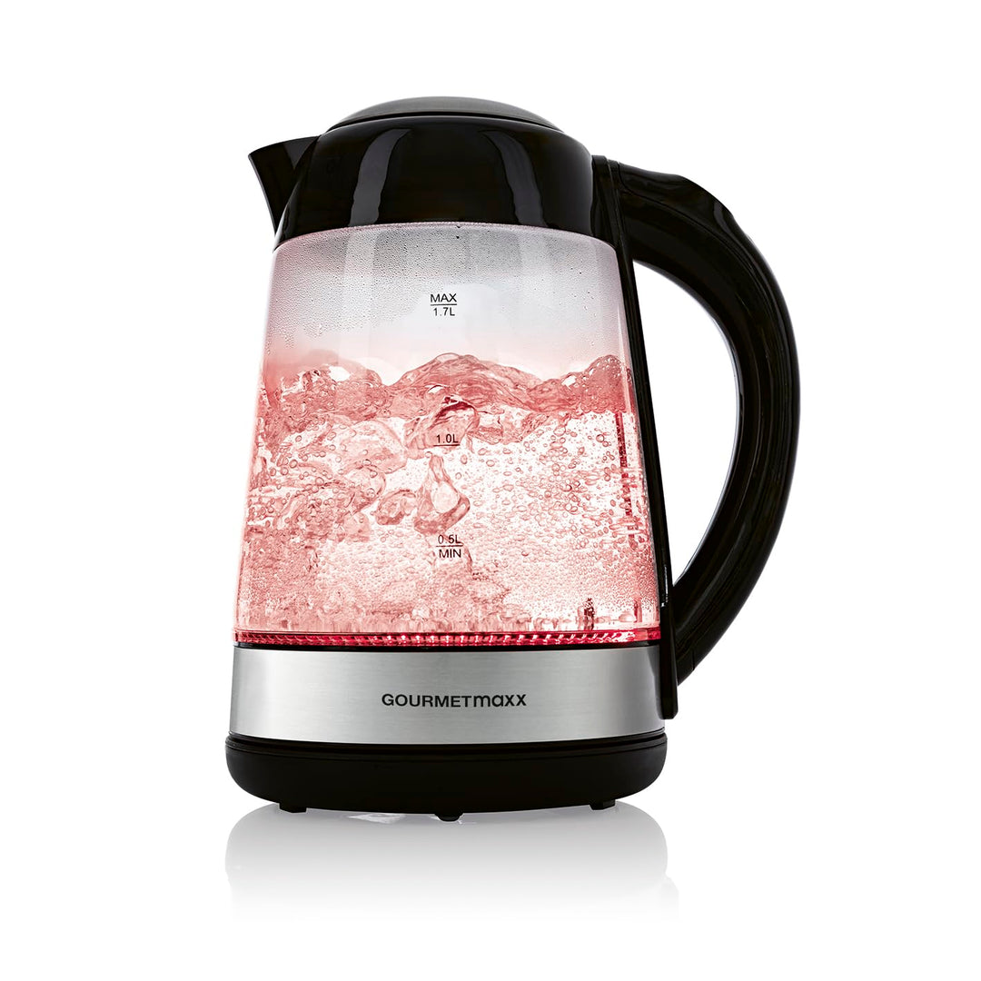 GOURMETmaxx Glas-Wasserkocher LED-Farbwechsel 1,7l 2200W schwarz/Edelstahl