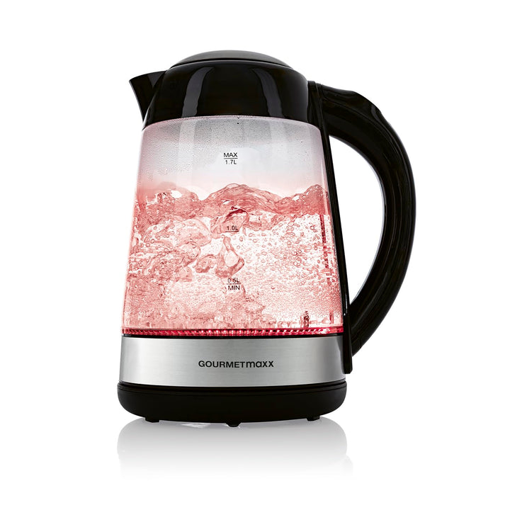GOURMETmaxx Glas-Wasserkocher LED-Farbwechsel 1,7l 2200W schwarz/Edelstahl