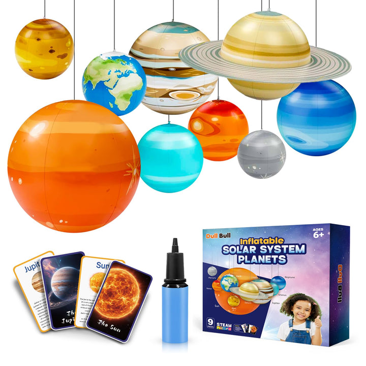 Jumbo Aufblasbares Sonnensystem Set – 9 Planeten zum Aufhängen inkl. Luftpumpe, Aufhängeschnur & Wis