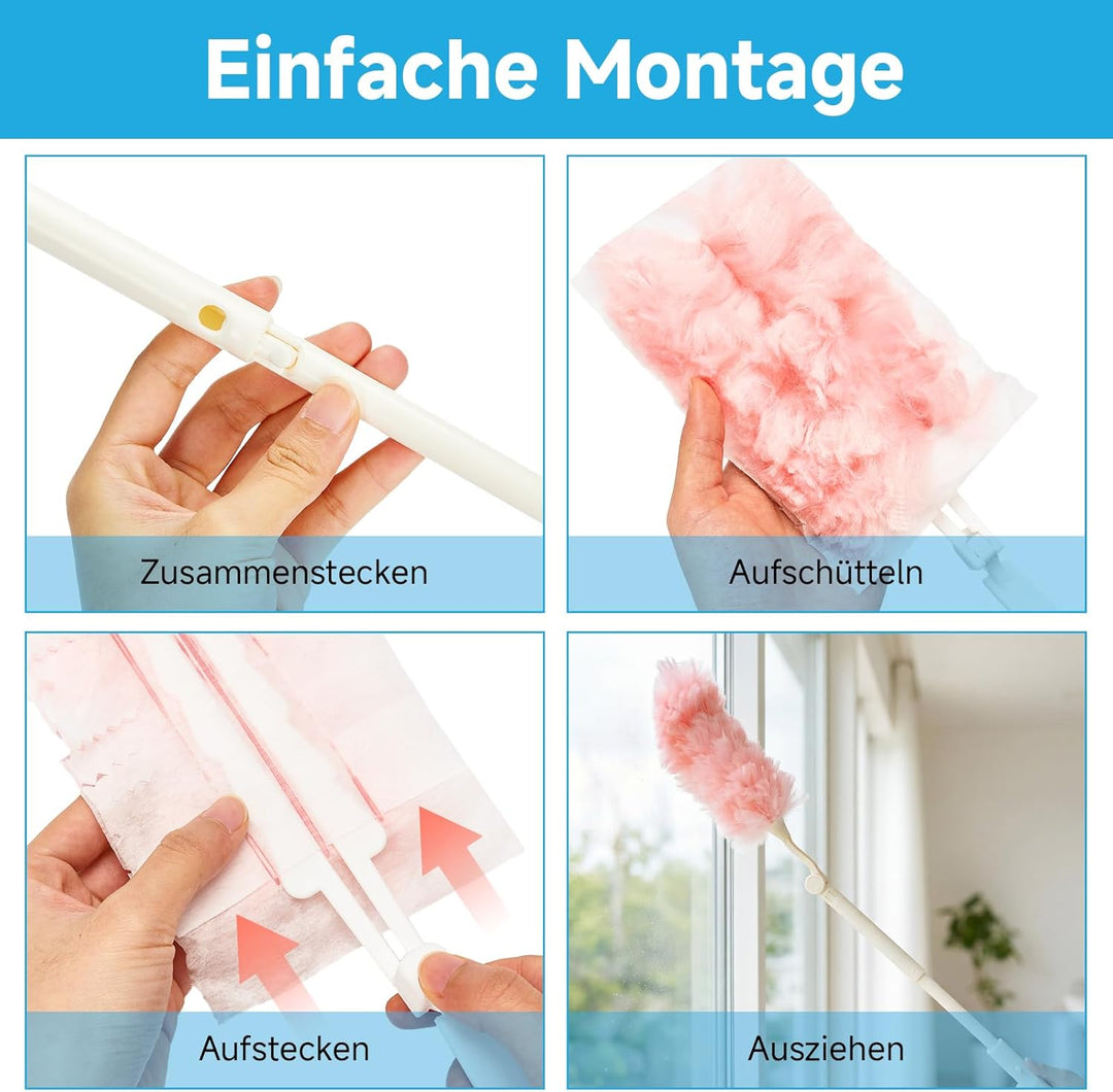 80 Stück für Swiffer Staubmagnet Nachfüllpack, Duster Staubwedel mit 1 Handgriff, 1 Teleskopstange,