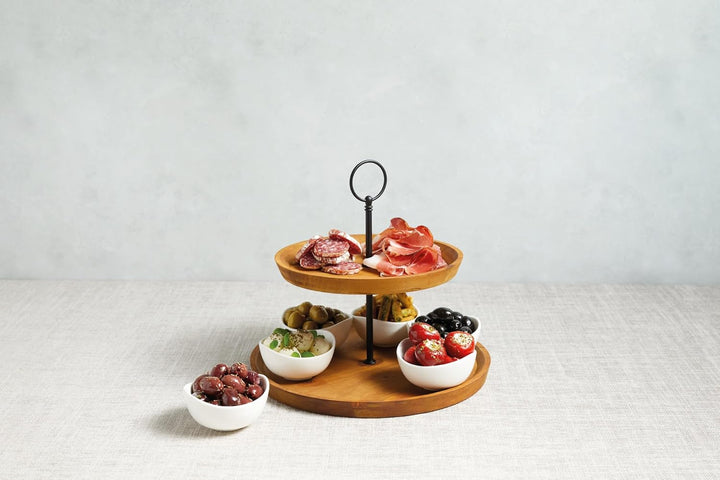 Artesà 2-stöckige Tapas- und Speisenständer, Speisenständer mit 6 Mini-Porzellanschalen, Kuchenständ