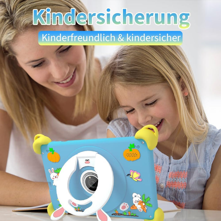 Veidoo 7-Zoll Android Kinder-Tablet, 2+32 GB, Dual-Kameras, stossfeste Hülle, integriertes Hasen-Stä