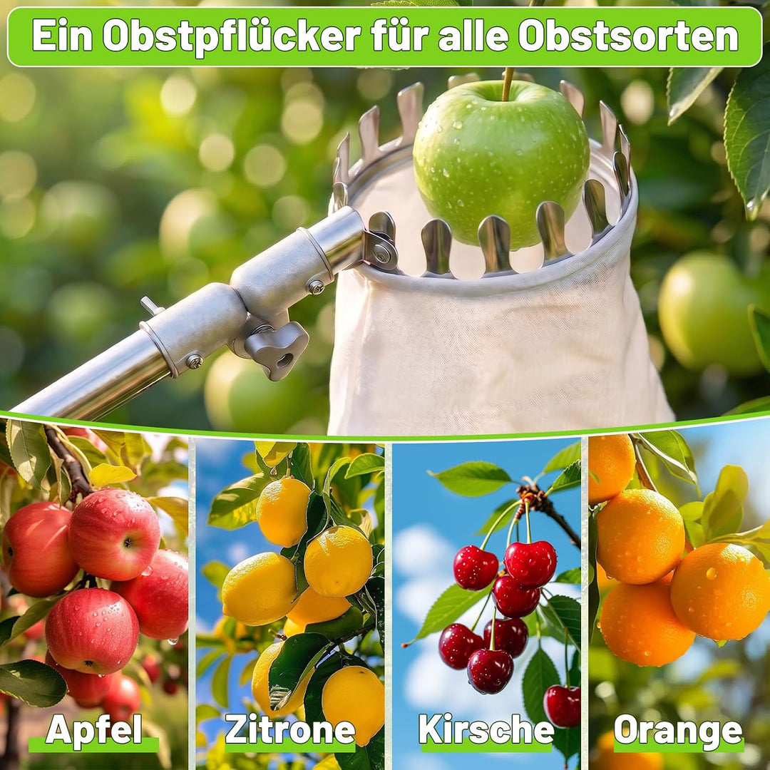 4M Teleskop Obstpflücker - Verstellbarer Apfelpflücker für Kirschen 360° Drehung Kirschenpflücker mi