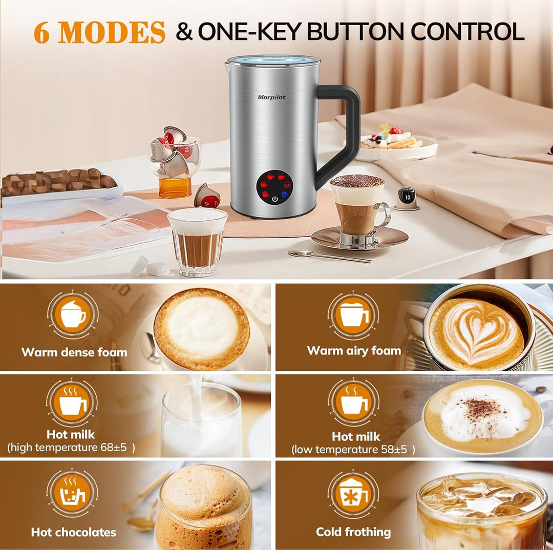 Milchaufschäumer Elektrisch 6 in 1, Morpilot Milchschäumer für Heisser und Kalter und Schokolade, 35
