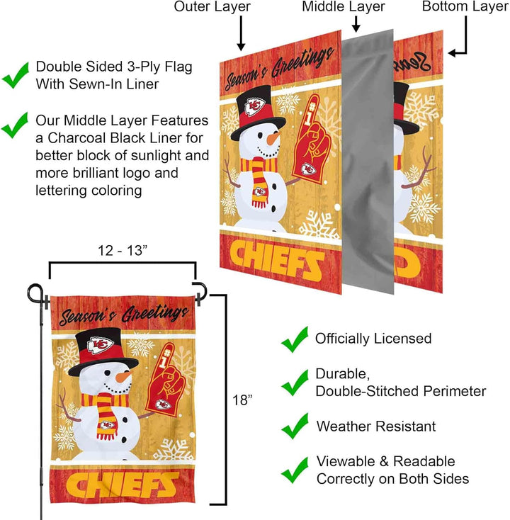 Kansas City Chiefs Urlaub Winter Schnee Garten Flagge Doppelseitiges Banner