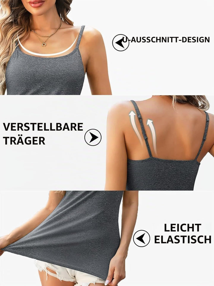 Attraco 2er Pack Damen Baumwolle Tank Top mit Regal BH Unterhemd Verstellbarer breiter Riemen Camiso