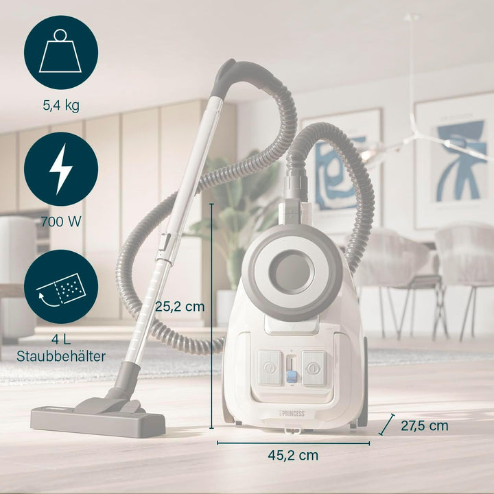 Princess Cyclone Storm Staubsauger Beutellos, 4 L-Volumen, 700-W-Motor mit Multizyklon-Technologie,