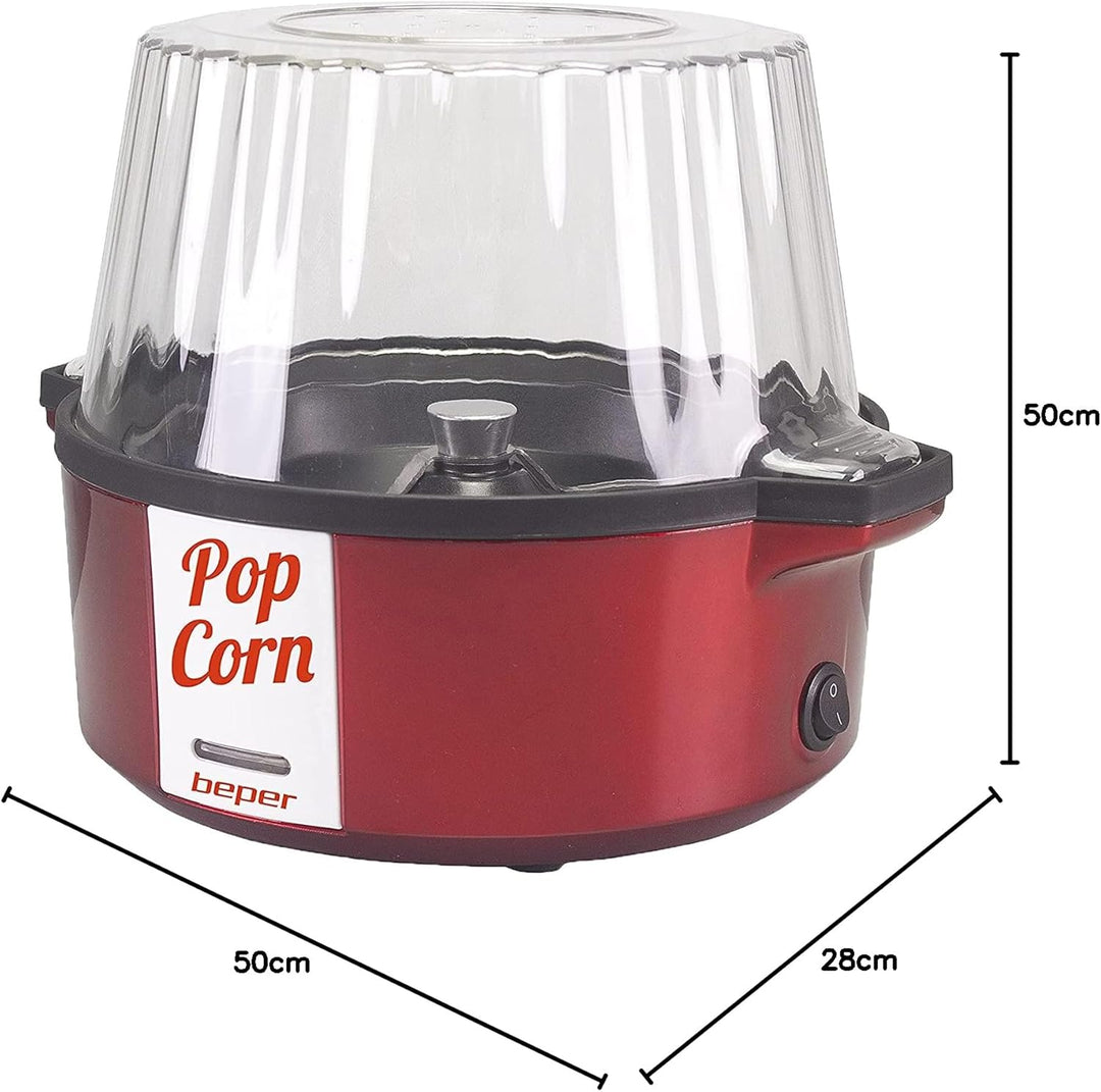 BEPER P101CUD050 Popcornmaschine, 700 W, Antihaftbeschichtung, Kochen mit Butter/Öl, drehbarer Schau