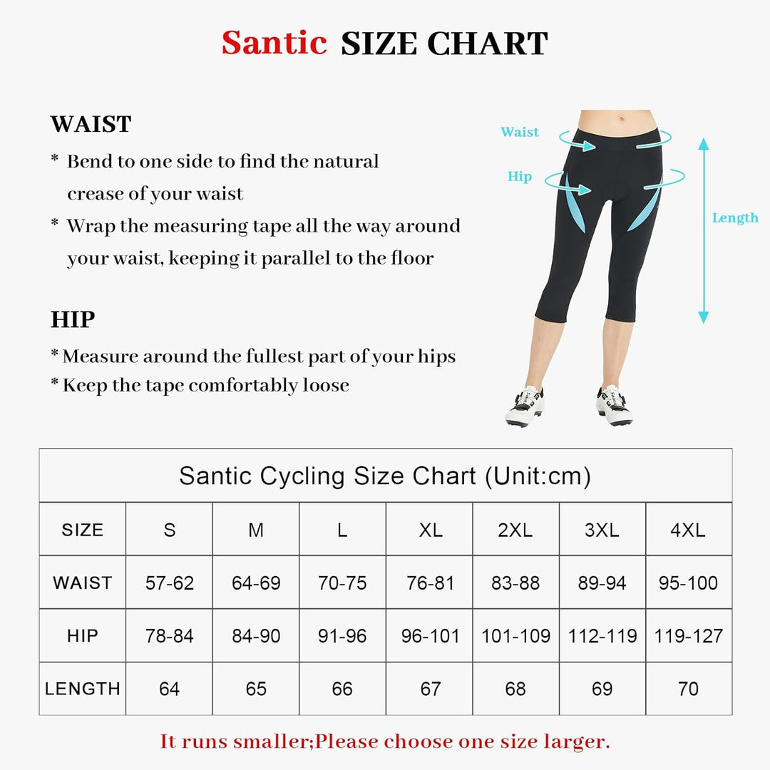Santic Fahrradhose Damen Gepolstert 3/4 Radsport Hosen Für Damen Bike Shorts mit Taschen UPF50+ Elas