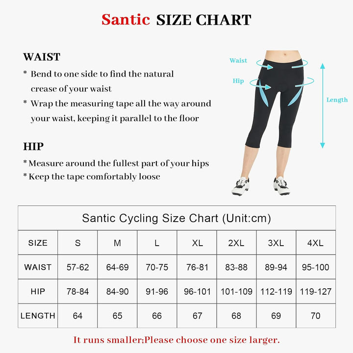 Santic Fahrradhose Damen Gepolstert 3/4 Radsport Hosen Für Damen Bike Shorts mit Taschen UPF50+ Elas