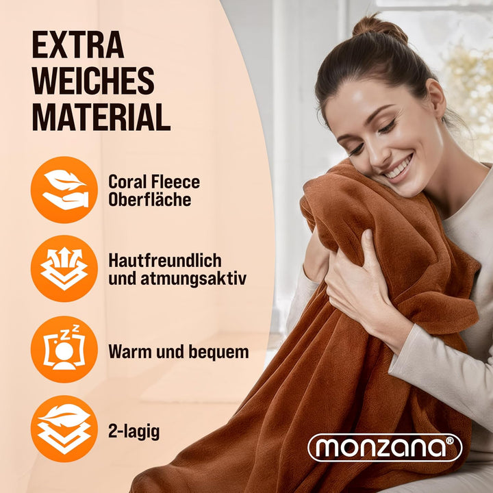 Monzana® Elektrische Heizdecke 180x130cm 120W 10 Heizstufen 10h Timer Abschaltautomatik Überhitzungs