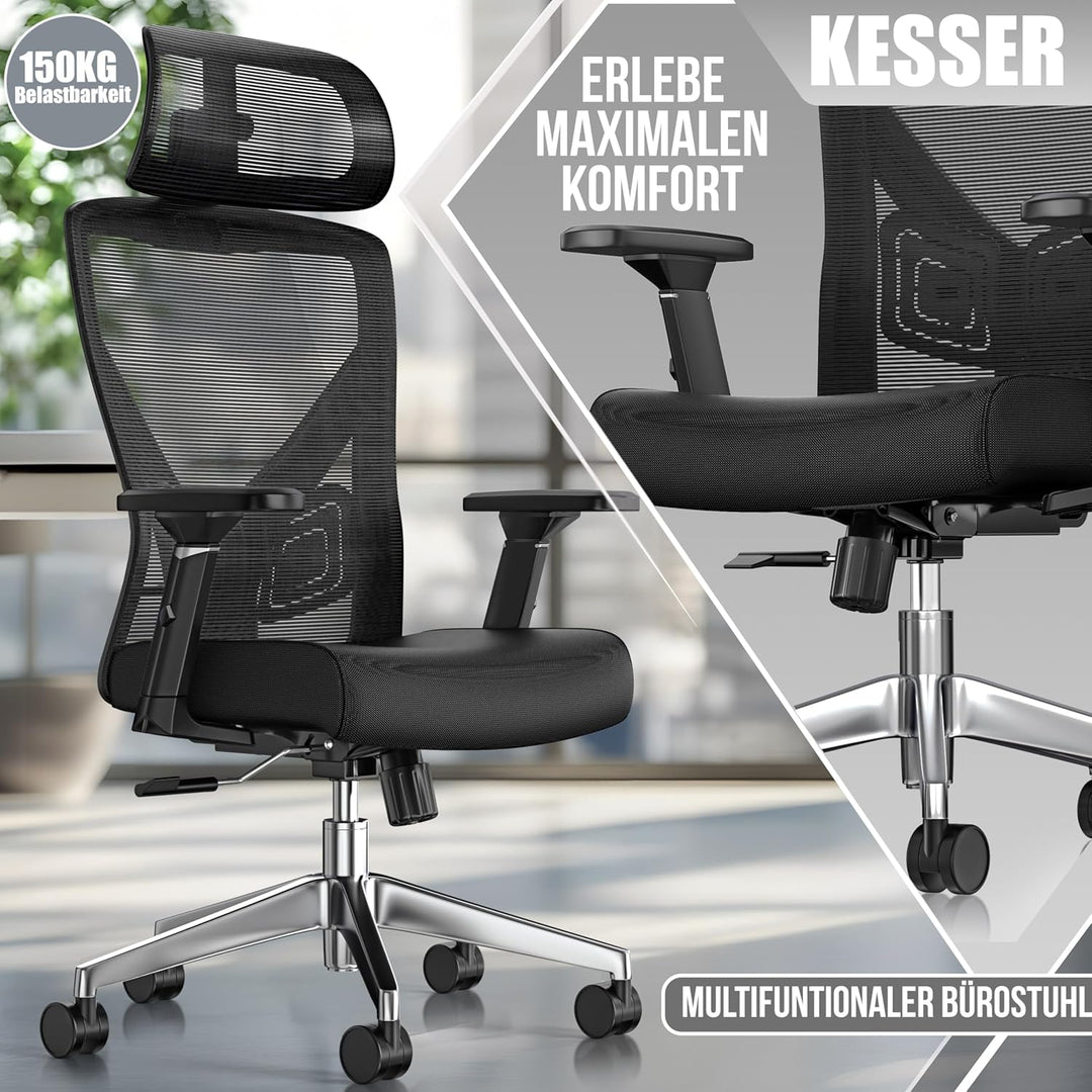 KESSER® Bürostuhl Ergonomisch mit verstellbaren Armlehnen | Drehstuhl mit Lendenwirbelstütze Rückens