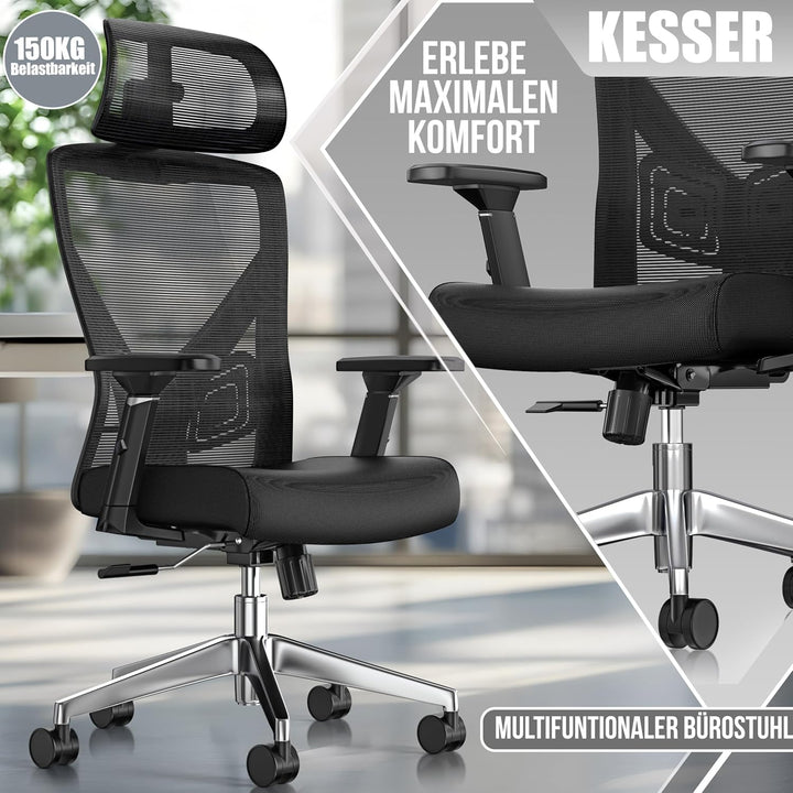 KESSER® Bürostuhl Ergonomisch mit verstellbaren Armlehnen | Drehstuhl mit Lendenwirbelstütze Rückens