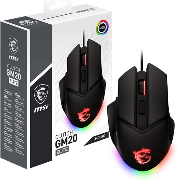 MSI CLUTCHGM20 Elite Gaming-Maus (USB RGB, verstellbar bis zu 6400 DPI, für Desktop/Laptop, Gaming-G
