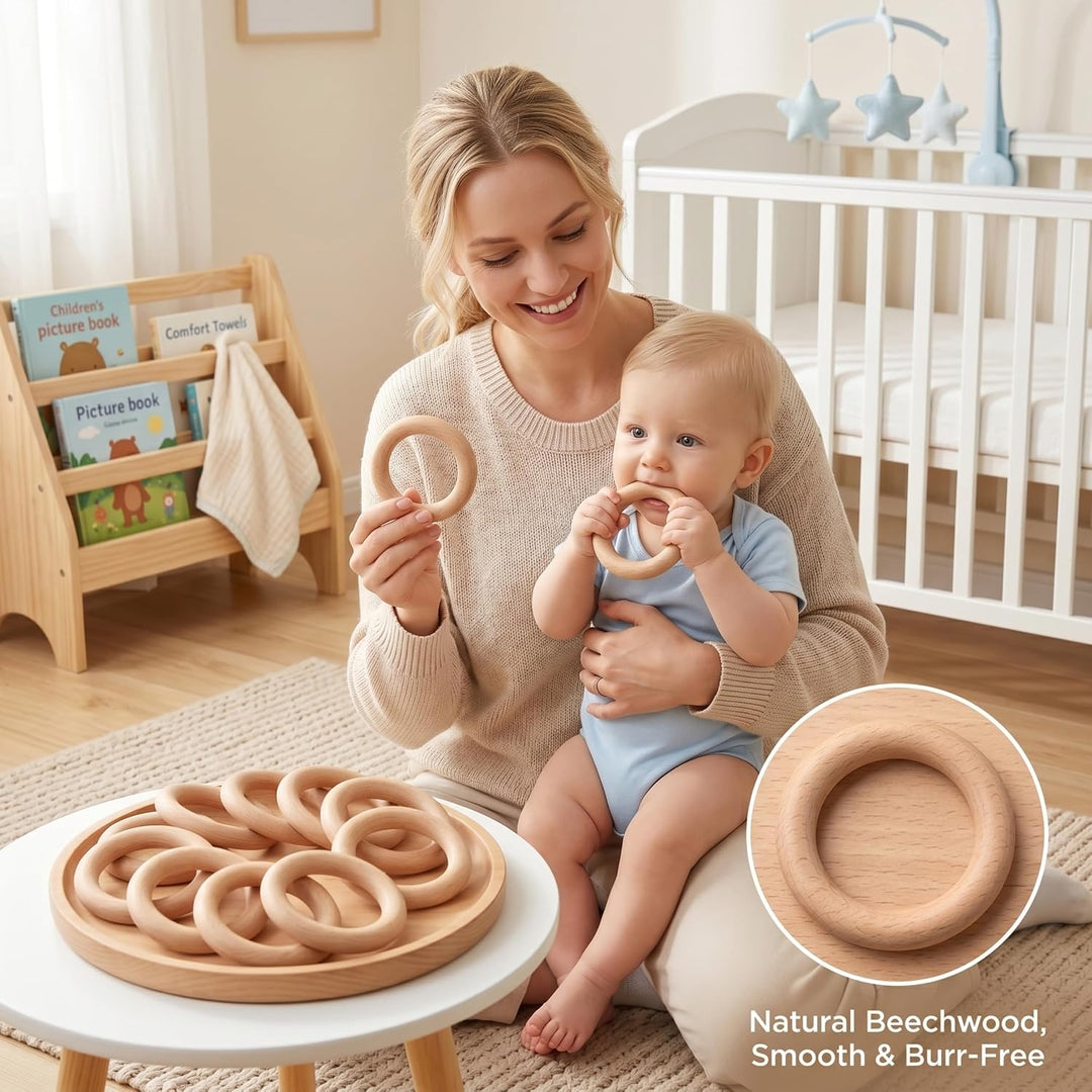 Holzbeissring, Holzbeissringe für Babys, Holzbeissring, 10 Stück, Holzbeissringe, natürliche Buche,