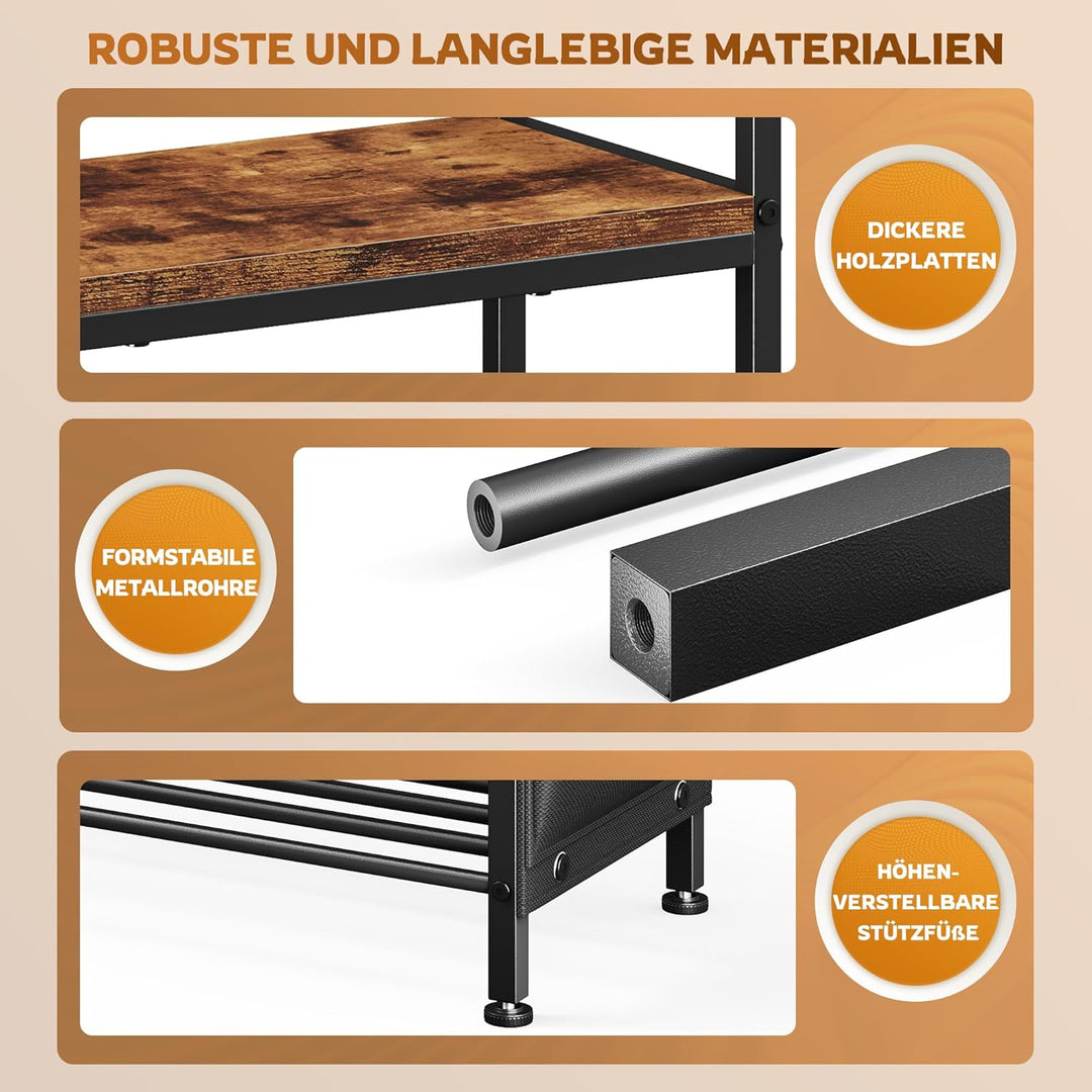 Schuhbank mit sitzfläche 3 Ebenen für 9-12 Paar, Schuhregal schmal mit Seitentaschen, Metall-Holz Sc