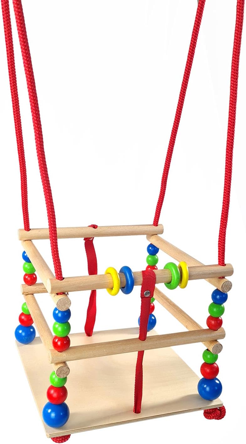 Hess Holzspielzeug 20000 - Gitter-Schaukel aus Holz mit Sprossen, bunten Perlen und Ringen, handgefe