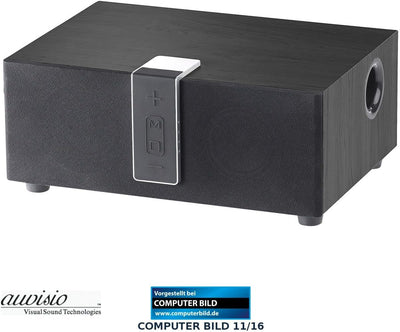 auvisio TV Lautsprecher: WLAN-Multiroom-Lautsprecher mit Subwoofer, BT, Airplay, 80 W, schwarz (WLAN