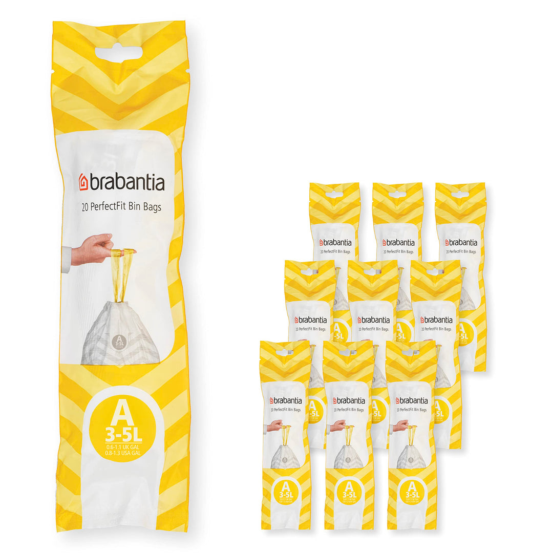 Brabantia Müllbeutel PerfectFit Multipack (Code A - 3L) Extra Starke Müllsäcke mit Zugband, 10 rolle