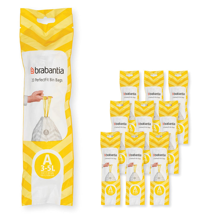 Brabantia Müllbeutel PerfectFit Multipack (Code A - 3L) Extra Starke Müllsäcke mit Zugband, 10 rolle