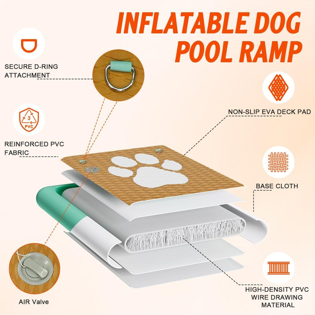 FBSPORT Hunderampe Aufblasbare Hunde Wasserrampe, Hundeboot Rampe Schwimmende Dock Leiter für Pool,