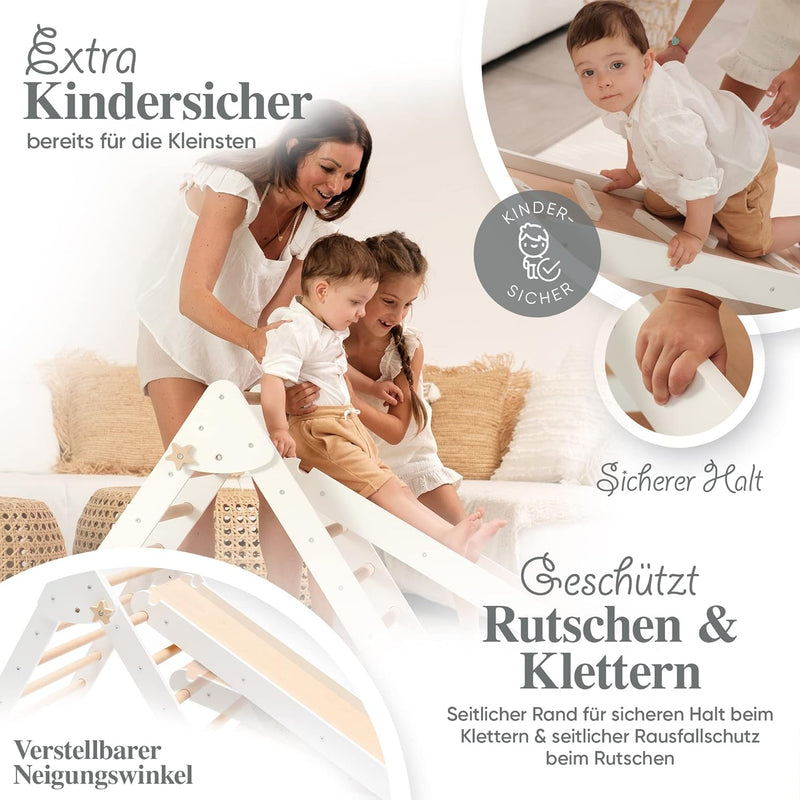 Kids Woody Star® Kletterdreieck mit Rutsche/Sprossenleiter 2in1 Set [EXTRA SICHER] Klettergerüst Ind