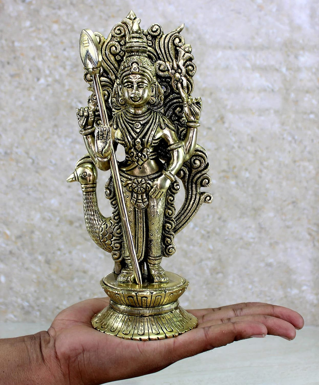eSplanade Skulptur Lord Karthikeya Karthik Subramanya Murugan Murti Idol aus Messing, Höhe 24,8 cm
