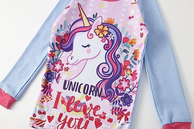 SOIBEEN Mädchen Pyjamas Set Pyjamas 100% Baumwolle PJs Langarm Kurzarm Nachtwäsche 2-12 Jahre 3d Ein